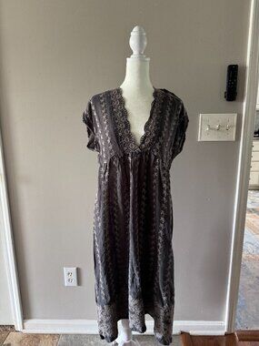 Johnny Was Embroidered Medium Gray Midi Dress
